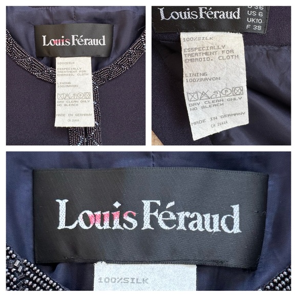 Louis Feraud 100% Silk Black Label Navy Blue Skirt Set Beaded Beads Embroidered - Picture 17 of 17